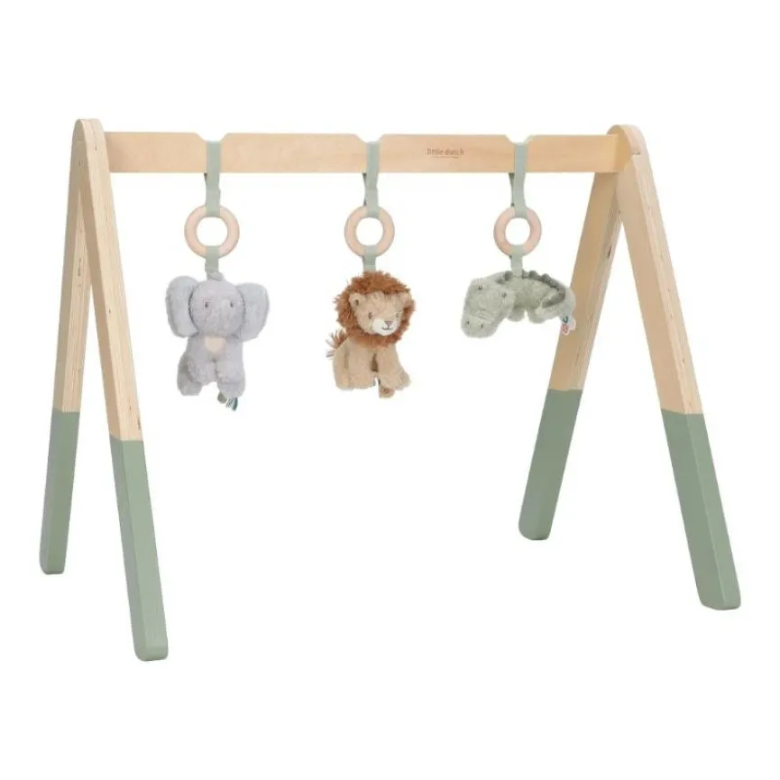 Little Dutch drveni luk za igru Safari Friends baby gym sa tri plišane igračke