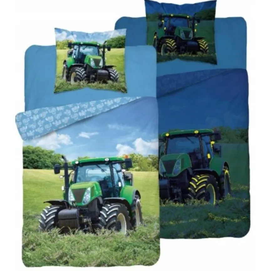 HOLLAND Dječja posteljina 140x200 Traktor Blue & Green Glow in the dark