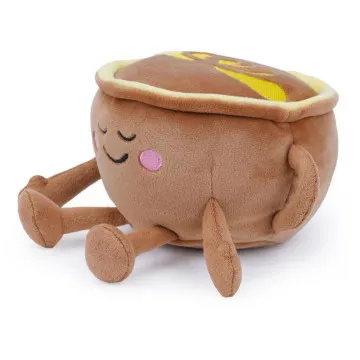 Smeđa squishy plišana šalica kave s izvezenim licem