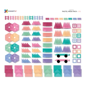 Connetix Pastel Mega Pack s kvadratima trokutima i autićima