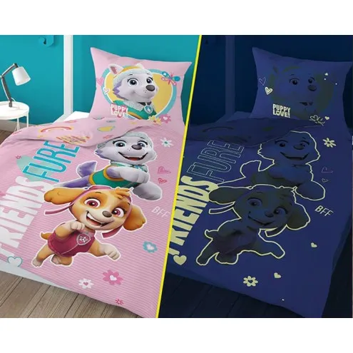 HERDING Dječja posteljina 140x200 Psići u ophodnji Friends Glow in the Dark
